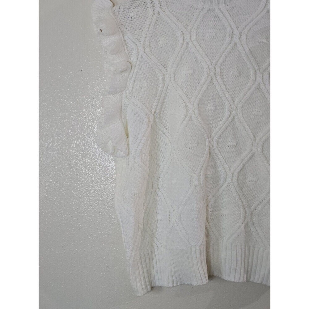 Allegra K White Cable Knit Sweater Vest Ruffle Sleeve Mock Neck Top Size M - Picture 7 of 11